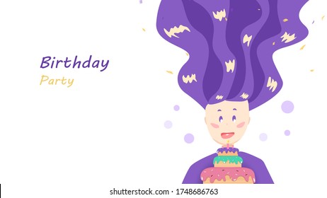 Birthday party, people vector cartoon celebration, greeting card invitation