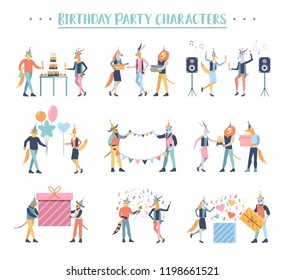 Birthday party people vector concept. Character illustration flat 