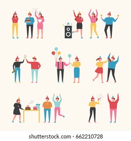 Birthday Party People Vector Illustration Flat Design