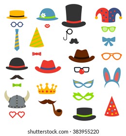 Birthday party photo booth props, vector flat style illustration