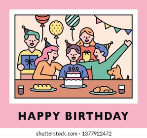 Birthday party photo concept. Thick outline style illustration. flat design style minimal vector illustration