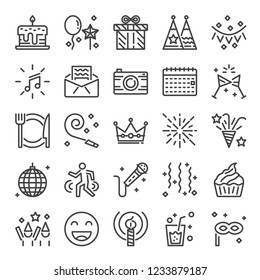 Birthday Party Pixel Perfect Icons, Vector Editable Stroke (48x48)