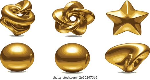 Birthday party popper golden confetti streamer element. 3d render illustration set of surprise or winner congratulation gold serpentine ribbon