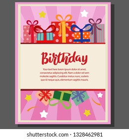birthday party poster with flat present box
