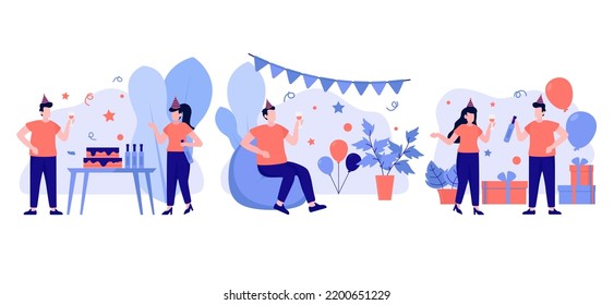 Birthday Party Scene Flat Bundle Design