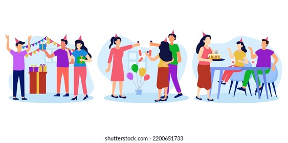 Birthday Party Scene Flat Bundle Design