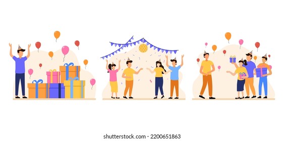 Birthday Party Scene Flat Bundle Design