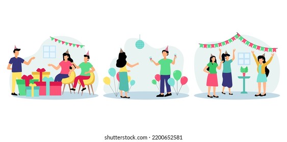 Birthday Party Scene Flat Bundle Design