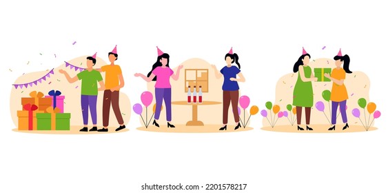 Birthday Party Scene Flat Bundle Design