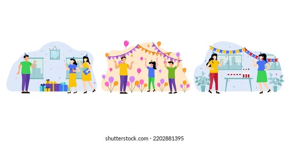 Birthday Party Scene Flat Bundle Design