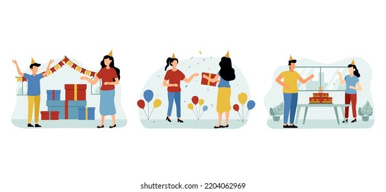 Birthday Party Scene Flat Bundle Design