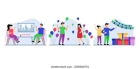 Birthday Party Scene Flat Bundle Design