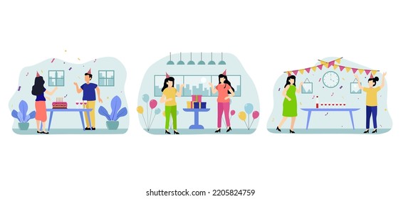 Birthday Party Scene Flat Bundle Design