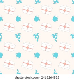 Patrón sin fisuras de fiesta de cumpleaños. Celebración de aniversario sin fin de fondo. tapa de repetición de Festiva. Regalos sombreros, taza y regalos adorno de bucle. Vector dibujado a mano ilustración plana.