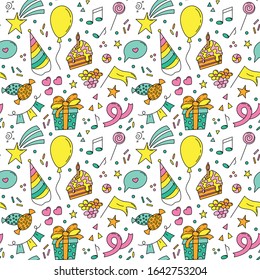 Birthday Party Seamless pattern. Kids print
