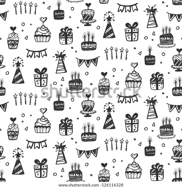 Birthday Party Seamless Patterns Hand Drawn Stock Vector (Royalty Free ...