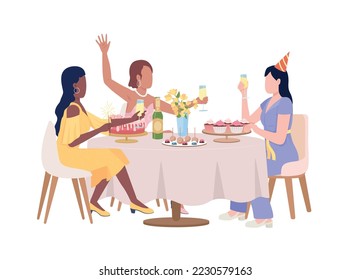 Birthday party semi flat color vector characters. Editable figures. Full body people on white. Holiday celebration simple cartoon style illustration for web graphic design and animation