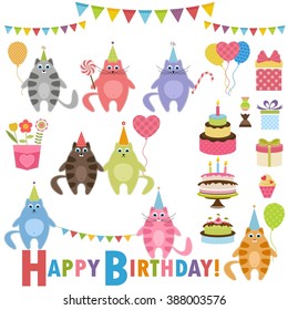 Birthday party set with cats