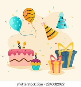 Birthday party set elements illustration	
