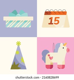 birthday party set four icons