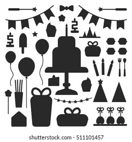 Birthday party set icons or elements