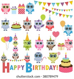 Birthday party set with owls