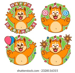 Birthday party shiba inu stickers