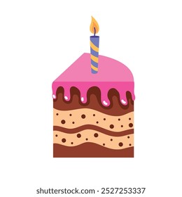 birthday party slice cake and candle isolated