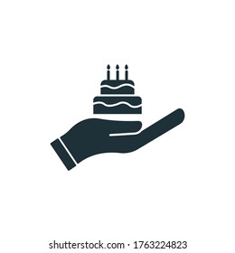 birthday party symbol, hand and cake icon. design template vector
