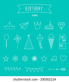 Birthday Party symbol line icon set. Design elements, vector illustration.