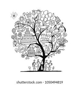 Birthday party tree, coloring set for your design