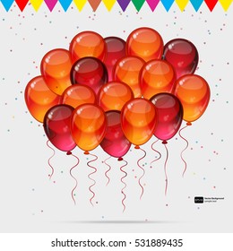 Birthday party vector background - colorful festive balloons, confetti, ribbons flying for celebrations card in isolated white background with space for you text.