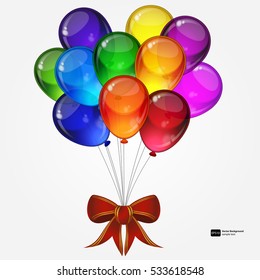 Birthday party vector background -  colorful festive balloons with bow for celebrations card in isolated white background with space for you text.