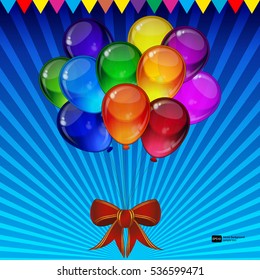 Birthday party vector background - colorful festive balloons, confetti, ribbons flying for celebrations card in isolated white background with space for you text.