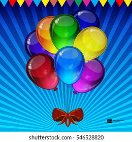 Fondo vectorial de fiesta de cumpleaños - globos festivos coloridos, confeti, cintas volando para la tarjeta de celebraciones en un fondo blanco aislado con espacio para tu texto.