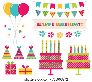 Birthday party vector collection, isolated design elements