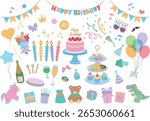 Birthday party vector illustration set