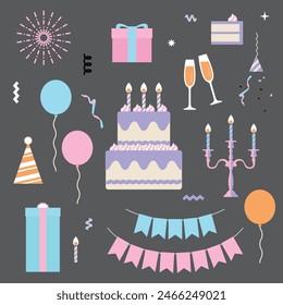 juego de Ilustración vectorial de fiesta de cumpleaños
