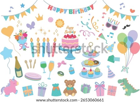 Birthday party vector illustration set