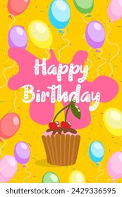Birthday party vector illustration, sweet elements for colorful decoration of your party backgrounds,cards,invitations,website,posts