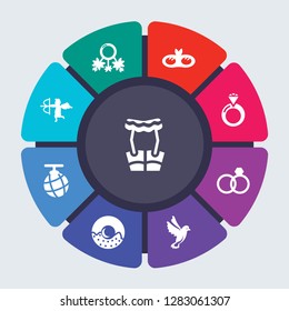 birthday party and wedding vector template for infographics. Business concept with 9 options, steps, parts, segments. Banner infographic cycling diagram, round chart, Garter, Garland icons