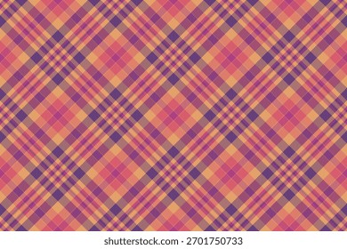 Geburtstagsmuster Hintergrund überprüfen, Ton karierten Tartan Stoff. Tägliche Textur nahtlose Vektortextilien in orange und violett Farben Palette.