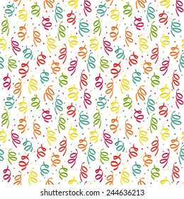 Birthday pattern with a colorful confetti. Spiral confetti for holiday design. Seamless pattern for wallpaper, web page background, surface textures. Pattern fills. For decoration, printing on fabric.