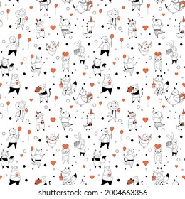 Birthday pattern with cute line animals