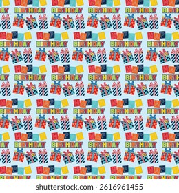 Birthday pattern with gifts box and lettering