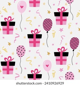 Birthday pattern in simple vintage style. Vector illustration of bright seamless patterns.