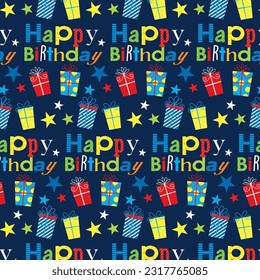 Birthday pattern with text and gifts pattern for gift wrap