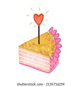 Birthday peace of cake  on white  isolated background Vector illustration