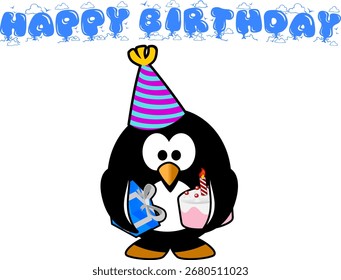 Birthday Penguin with Cake Vector
