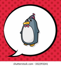 birthday penguin doodle, speech bubble